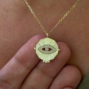 Sterling Silver 14K Gold Plated Evil Eye Necklace